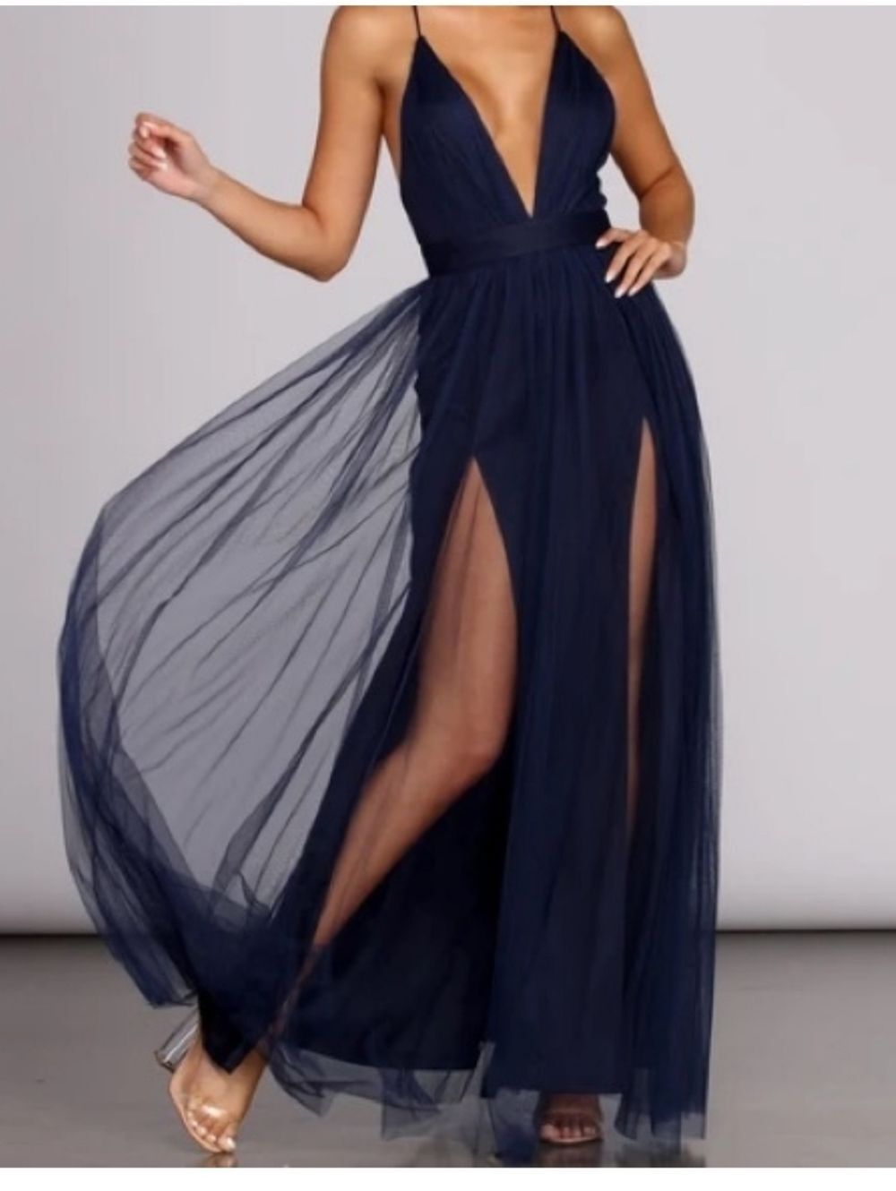 windsor blue halter dress | Dresses | Windsornavy Deep V Prom Maxi With Sz Small Preowned Mini dress